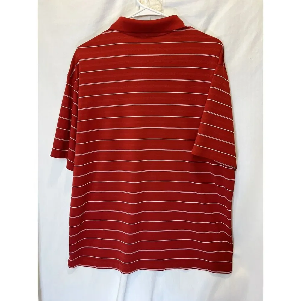 Nike Golf Dry Fit Large Red And White‎ Stripe Shortsleeve Polo Shirt Wicking